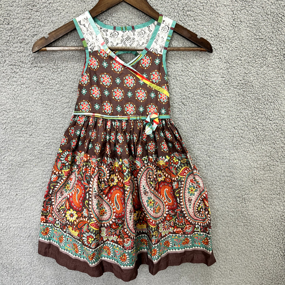 Bonnie Jean Dress Girls 7 Brown Paisley Cottagecore Boho Festival Cottage Summer